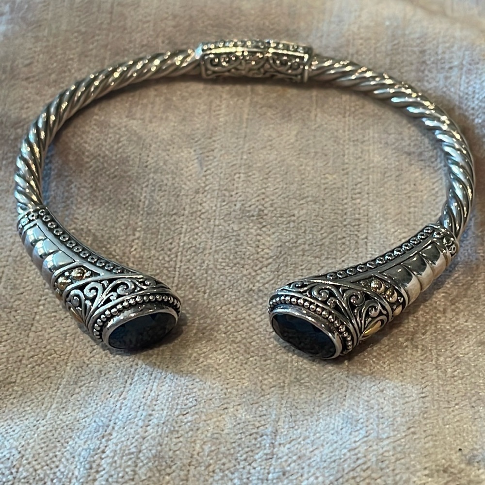 Samuel B Twisted Cable Cuff Bracelet Black Spinel 18k Sterling Silver 925 275$